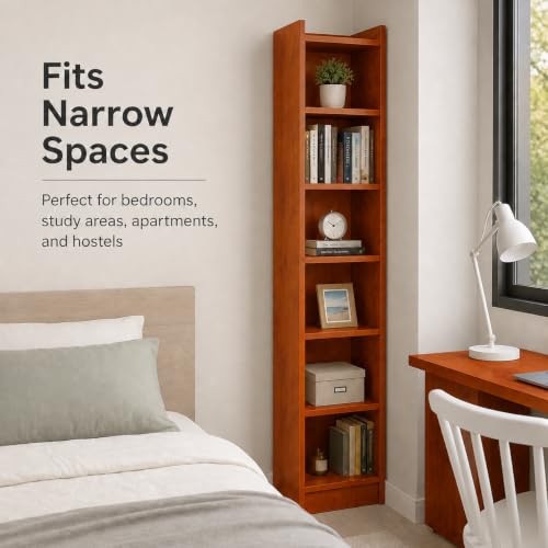Image of FURLAY SlimTower 180 cm Tall Bookshelf, White 6-Tier Slim Open Shelf Organizer, Space Saving Book Rack for Bedroom, Study Room, Living Room, Office, Kids Room & Decor Storage (FWBS7L-Woodland)