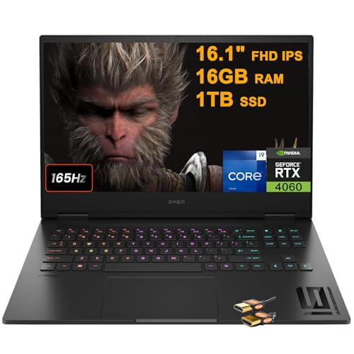 Image of HP Omen 16 Gaming Laptop 16.1 inch FHD 165Hz (sRGB 100%, G-SYNC) Intel 14-core i9-13900HX 16GB RAM 1TB SSD GeForce RTX 4060 8GB RGB Backlit Thunderbolt4 FHD Privacy Camera Fast Charging Win11 + HDMI Cable
