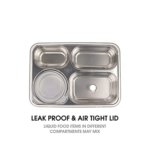 Image of Brand Conquer Lunch Box Leak-Proof BPA Free Stainless Steel for School, Lunch Box for School & Office with a Fork, a Spoon and a Pair of Chopsticks (Dark Blue, 4 Compartment)