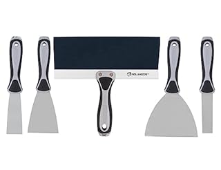 ROLLINGDOG Filling Knife Set - Taping/Putty Knife with Carbon Steel Blades,Wallpaper Scraper Set in Size 1",1.5",3",5",10",Removing Wallpaper,Plaster Scraping,5PCS