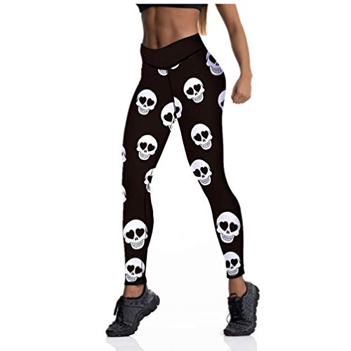 F.Q Yuqee Women's High Waist Quick Dry Running Tights Printed Training Compression Workout Pants Skull M