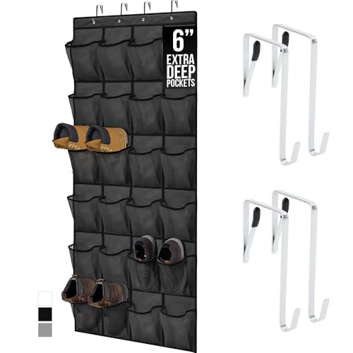 Image of GORILLA GRIP Over the Door Shoe Organizer, 24 Extra Large Pockets, Black