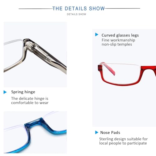 Image of Henotin 4 Pair Reading Glasses for Women Men Readers Half Moon Frame Blue Light Blocking Spring Hinge Eyeglasses(C-mix, 1.25, diopters)