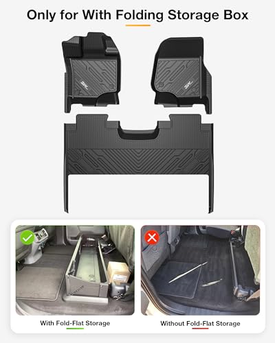 Image of 3W Floor Mats & Front Carpet Fit for 2015-2026 Ford F150 / F-150 Lightning SuperCrew Cab, TPE All Weather Heavy Duty Floor Liner Car Accessories (with Original Folding Under-Seat Storage Box)