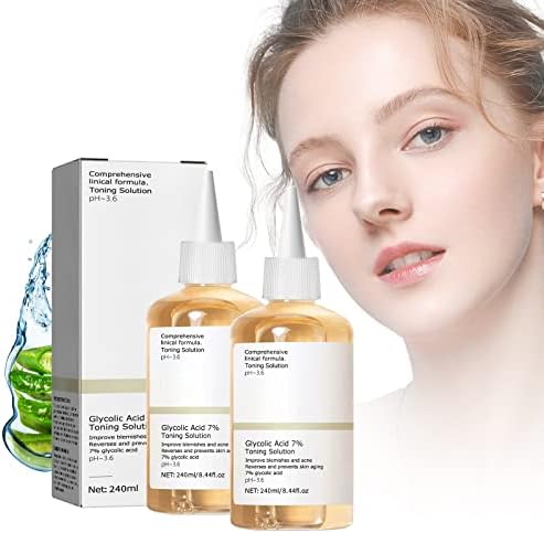 Glycolic Acid, Glycolic Acid 7% Toning Resurfacing Solution for Brighten, Hyaluronic Acid, Glycolic Acid Toning Solution Suitable Blemishes and Acne (2 Pcs)