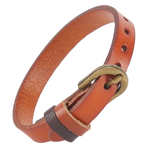 Pulsera sencilla de cuero genuino ajustable con hebilla de aleación miniatura 1