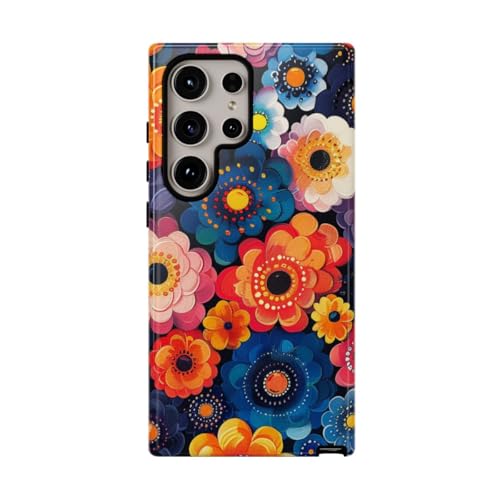 Coque Samsung Galaxy S24 Ultra orange rigide et antichoc à motif floral