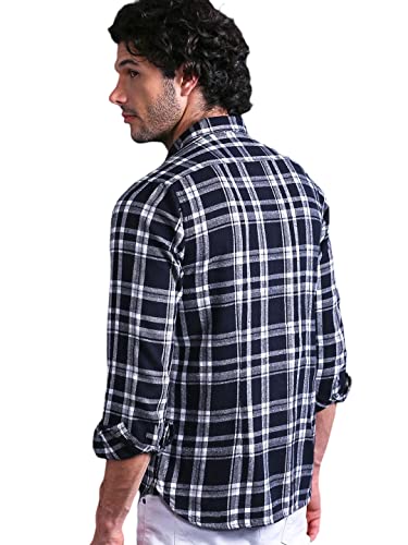 Image of THE BEAR HOUSE Men's Cotton Slim Flannel Button-Down Casual Shirt |Black |L |TBH-Tally-BK-L |