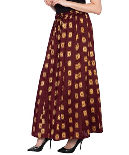 Image of TNQ Full Flared Cotton Palazzo Pants || Gold Print Printed Sharara Garara || Ethnic Or Casual Wear