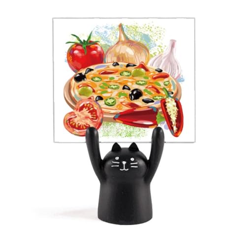 Pince note pizza italienne et chat noir en résine peinte avec détails ail tomate