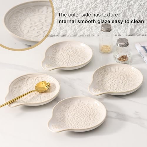 Image of Farmhouse Ceramic Spoon Rests Holder for Kitchen Counter Stove Top (White-A1)