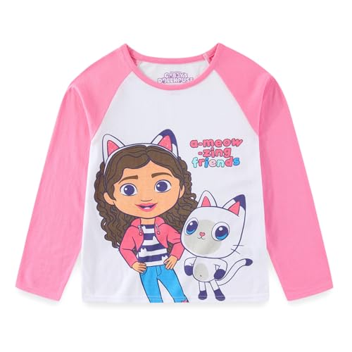 Image of DREAMWORKS GABBY'S DOLLHOUSE Girls 2 Piece Long Sleeve Shirt and French Terry Pants Set for Toddler and Big Kids