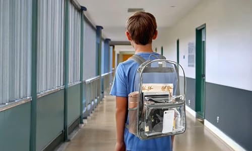 Image of Trail maker Clear Backpack Heavy Duty with Padded Straps, Side Pockets for Kids, Boys, Girls, School, Stadium Approved Events