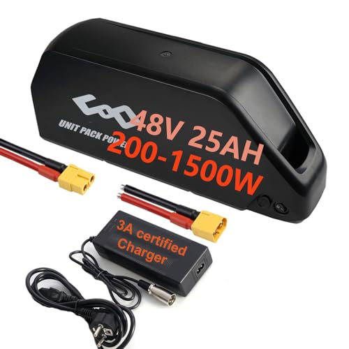 UPP Ebike Akku 48V 25AH Lithium Ionen Fahrrad Batterie mit Ladegerät für 1500W 1000W 750W 500W Motor, Ba.fang, AW, Ebike Umbausatz