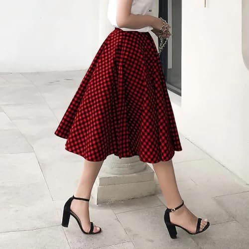 chouyatou Women's Casual Plaid A Line Midi Skirt High Waisted Gingham Skirt Cute Pleated Skater Skirt3