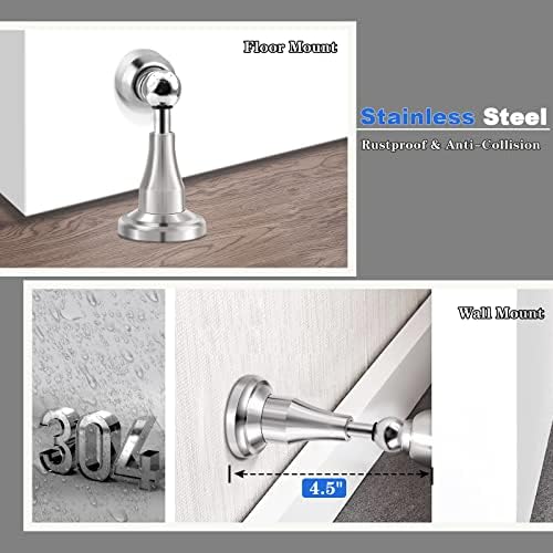 KOLAKO Door Stop, Magnetic Door Stoppers, Stainless Steel, Floor Wall Mount Heavy Duty Magnet Adjustable Door Catch Holder Outdoor Magnetic Doorstops for Skirtings, Silver