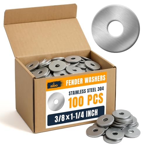 ALBO 100 Pcs 3/8" x 1-1/4" 304 Stainless Steel Fender Flat Washers