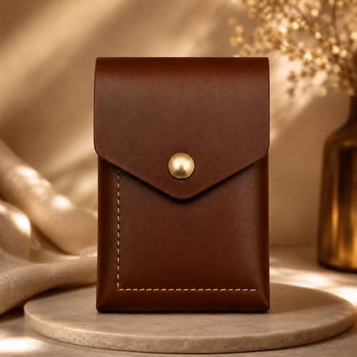 Image of Genuine Leather Vertical Slim Wallet for Men | Pull-String Quick Card Access | RFID Blocking Minimalist Wallet | Compact Front Pocket Wallet with Button Lock (Standard Wallet)