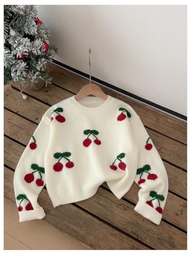 Image of BEAUDRM Girl's Cute Bow Sweater Crew Neck Long Sleeve Drop Shoulder Loose Pullover Tops