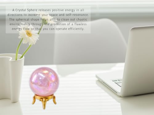 Image of Certified Angel Aura Rose Quartz Crystal Ball for Meditation - Premium Crystal Vastu Items for Home and Feng Shui Items for Good Luck - Ideal for Pooja Supplies and Spiritual Practices (2.5 inch Inch)