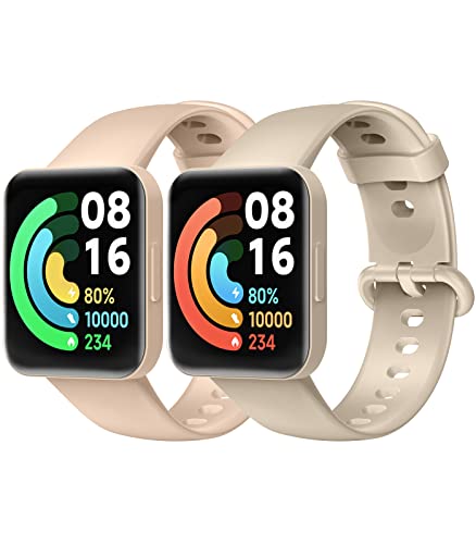 MoKo 2 Pack Correas Compatible con Redmi Watch 2 Lite/Xiaomi Poco Watch, Pulsera Deportiva de Repuesto de Silicona Suave para Mujeres Hombres, Rosa Claro/Marfil