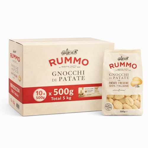 Gnocchi Rummo de Patatas 80%, ñoquis de patatas Italiana, Pasta Italiana, Tiempo de cocción 2 minutos, Contiene gluten, Puede contener trazas de soja, 10 Paquetes de 500 gr