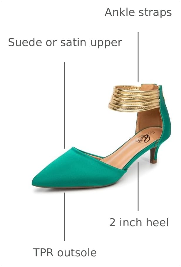 Image of Trary Kitten Heels for Women Closed Pointed Toe Low Stiletto Heels Pumps Shoes Women Comfortable Ankle Strap Pumps 2 inch Heel Party Dressy Shoes