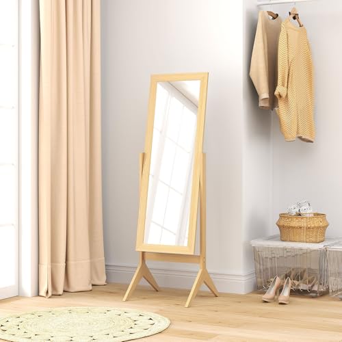 HOMCOM Espejo de Pie Cuerpo Entero Reclinable 47x46x148 cm, Espejo de Cuerpo Entero Independiente con Soporte y Marco Rectangular, para Dormitorio, Salón, Roble - imagen 8