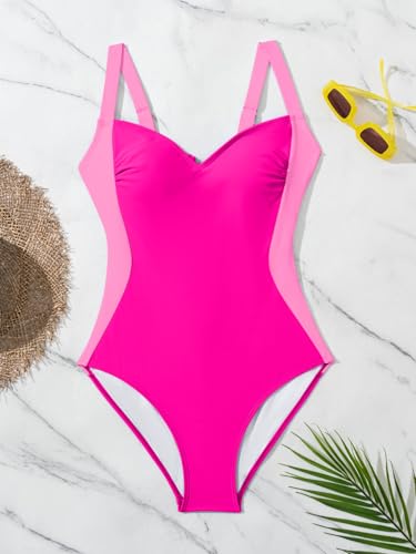 Image of Eomenie One Piece Swimsuit Lace-Up Back,Colorblock Waist-Slimming,Adjustable Wide Straps,Fully Lined Coverage,Resort Swimwear
