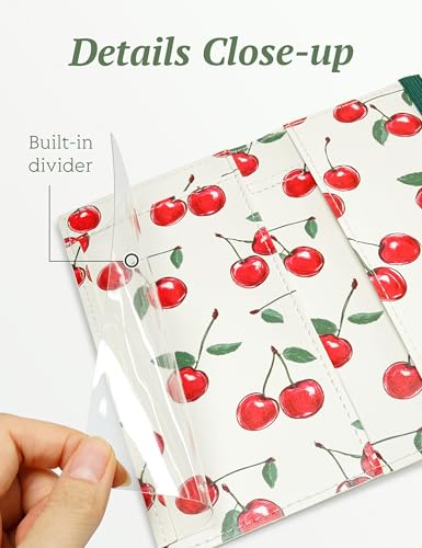 Image of Yarnic Checkbook Cover for Personal Checkbook, Checkbook Holder with Pen Holder & Built-in Clear Plastic Divider for Duplicate Checks (Cream Cherry)