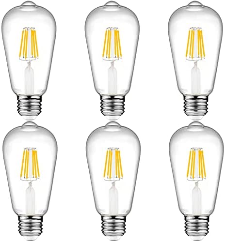 Bombillas LED Edison vintage, equivalente a 6 W, 60 W, blanco cálido de alto brillo, 2700 K, bombillas de filamento LED antiguas ST64 con CRI de