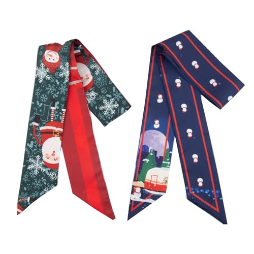 2 Pack Christmas Purse Scarf Set, Silky Ribbon Scarves for Bags Head Scarf for Handbag Handle Scarf Band Hair Neck Scarf for Women Fashion New Year Christmas Gifts Wrapping,10