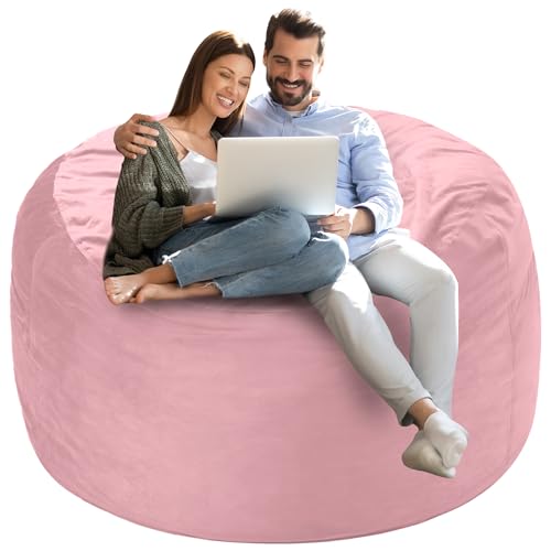 Homguava 4 FT Bean Bag Chair: 4' Bean Bags with Memory Foam Filled, Large Beanbag Chairs Soft Sofa with Dutch Velvet Cover-Light Pink