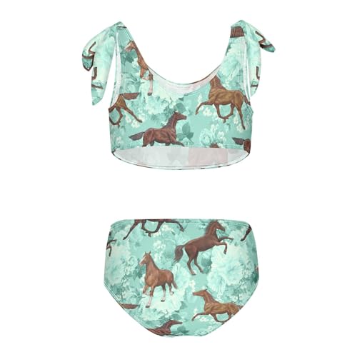 Girls Swimsuit Two Piece Swimwear Horses and Flowers Bikini Set Beach Sport Bathing Suit for Girls 3-12T2