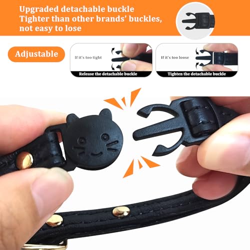 Collier de sécurité en cuir noir pour les explorations du chat - 4