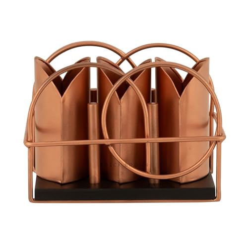 Image of Brick Brown Premium Metal Ferro Cutlery Holder | Spoon Stand for Kitchen & Dining Table | Handcrafted Cutlery Stand & Tabletop Cutlery Storage Box | Spoon Holder Caddy with 3 Section (6.5x4x5 inch)