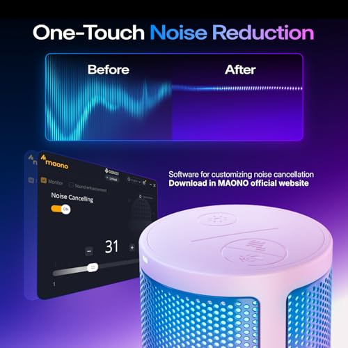 Image of MAONO USB Gaming Microphone for PC, Noise Cancellation Condenser Mic with RGB, Mute, Gain, Computer Desk Mic for Streaming, Podcast, Chat, Twitch, YouTube, Discord, PS5, PS4, GamerWave DGM20 Pink