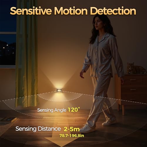Image of DORESshop Motion Sensor Night Light Indoor, Rechargeable Night Lights, Magnetic Stick-On Stair Lights 3000K Warm White, Battery Operated Lights for Hallway,Kitchen,Closet,Bedroom