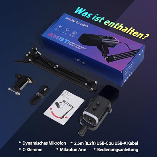 FIFINE XLR Streaming Mikrofon mit Arm für Podcast Studio, USB Dynamisch Microphone Gaming PC mit Stummschalttaste, für PS4/5 Mac Mixer Soundkarten