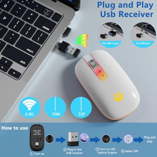 Image of KARFUN Rechargeable Backlit Wireless Mouse for Laptop & MacBook | 7-Color LED 3 DPI Silent Click, 2.4G Rechargeable Slim Backlit Mouse, Ergonomic for Laptop,MacBook,iPad,Chromebook Office