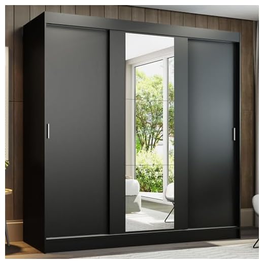 Guarda-Roupa Casal Madesa Reno 3 Portas de Correr com Espelho - Preto