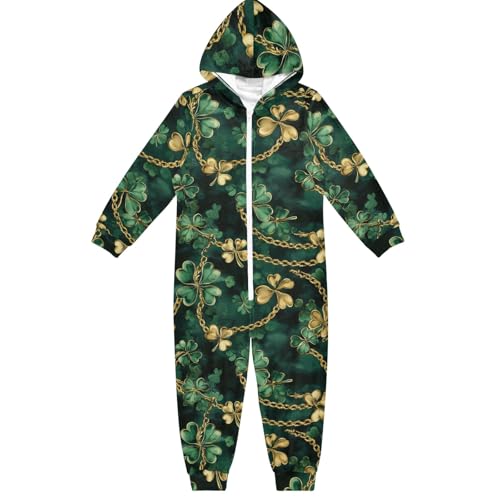 CHIFIGNO Mameluco unisex para niños, mono novedoso de una pieza, disfraz de Halloween para niños y niñas, Tréboles verdes y dorados, 4 años