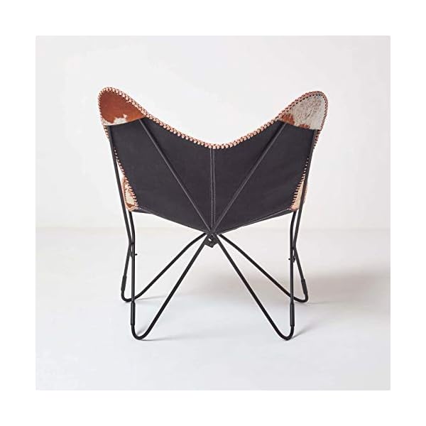 HOMESCAPES Leather Butterfly Chair Vintage Style Retro Armchair with Black Steel Hairpin Legs 100% Real Leather Cow Hide Modern BKF Sling Chair Accent Chair Seat - Image 6