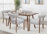 RNKSFX Wooden Dining Chairs Set of 4 Upholstered Kitchen & Dining Room Linen Fabric Chairs Mid Century Modern Dining Woven Chairs Low Back, Grey Fabric