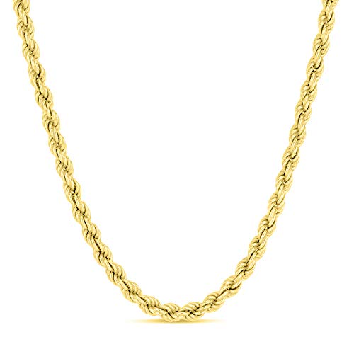 Verona Jewelers 925 Sterling Silver Diamond-Cut Rope Chain Necklace 2MM, 3MM, 4MM - 925 Braided Twist Italian Necklace, 925 Gold Rope Chain, 14K Gold Over Silver Rope Chain Necklace