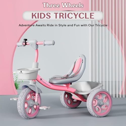 Image of StarAndDaisy Kids Cycle for 2-5 Years Boy & Girl /Tricycle with EVA Wheels, Bell & Basket /Baby Trike Cycle 30 Kg Capacity, 3-Point Safety Belt (Pink.)