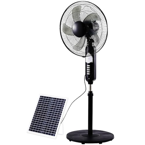 Asiwnshw Ventilador de pedestal oscilante con energía solar, ventilador de pie solar ajustable de 3 velocidades, ventilador de piso para exteriores, para dormitorio, sala de estar, oficina, viajes