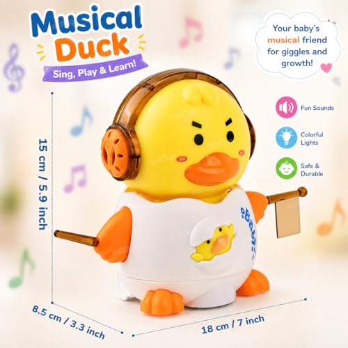 Image of Zest 4 Toyz Musical Duck Toy for Kids with Lights and Sound Bump & Go Battery Operated Animal Dancing Toy for Toddlers Boys and Girls Age 1 to 5 Years - White
