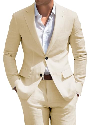 Men's Linen Suits 2 Piece Casual Summer Linen Suits for Men Slim Fit Wedding Prom Suits Fomral Business