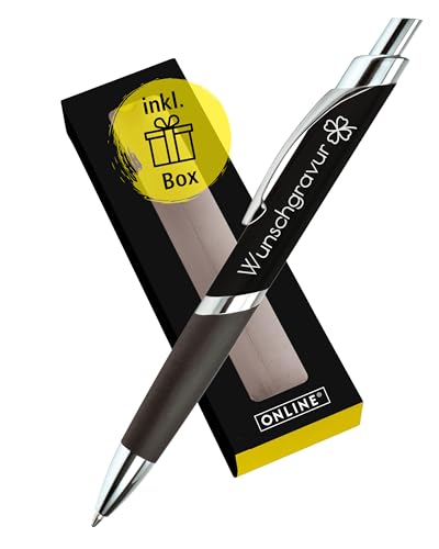 Online Personalisierter Kugelschreiber mit Gravur Sporty Schwarz I Aluminium-Kulli mit individuellem Namen I auswechselbare, dokumentenechte Mine I Schreibfarbe blau I persönliches Geschenk